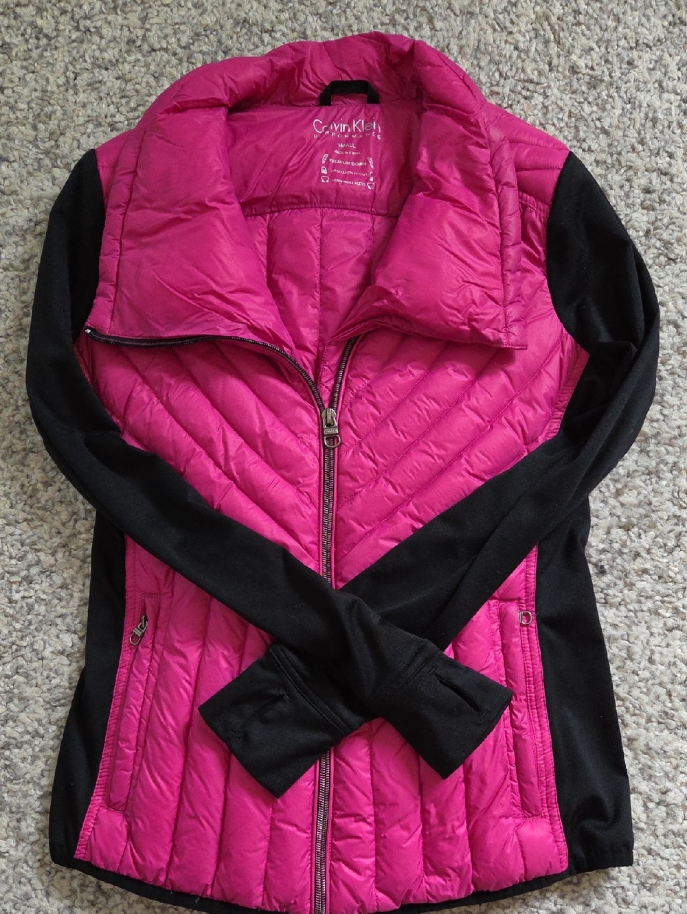 Calvin Klein Hot Pink Quilted Front Jacket with Black Sleeves